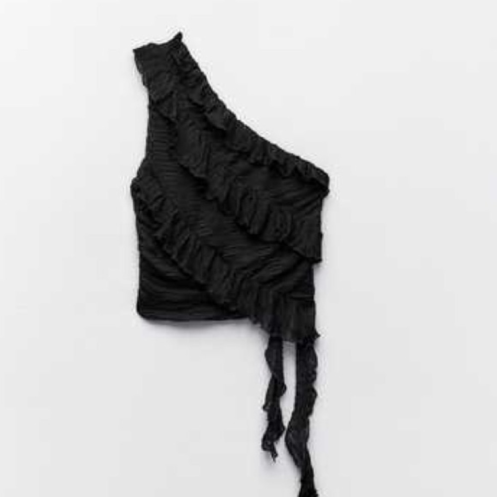 Zara Ruffle One Shoulder Asymmetric Ruffle Blouse